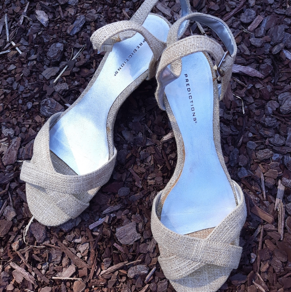 Predictions Cream Ankle Strap Mini Wedge Sandal